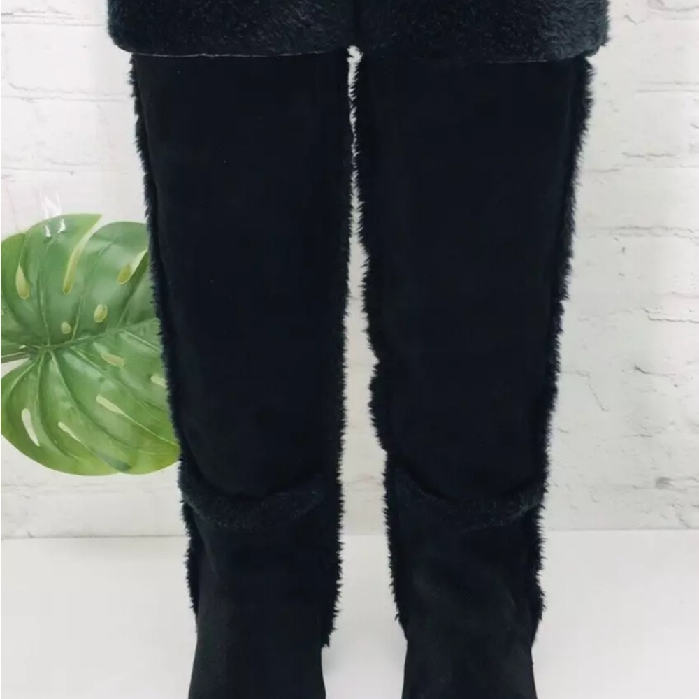 BCBG Tall black Suede Leather Fur Lined Black Boots - Picture 4 of 15